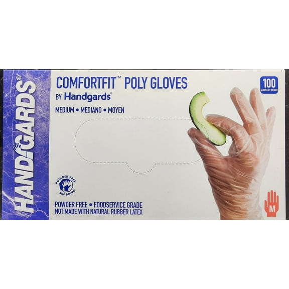 Handgards Disposable Poly Gloves - Powder Free, Clear, Medium