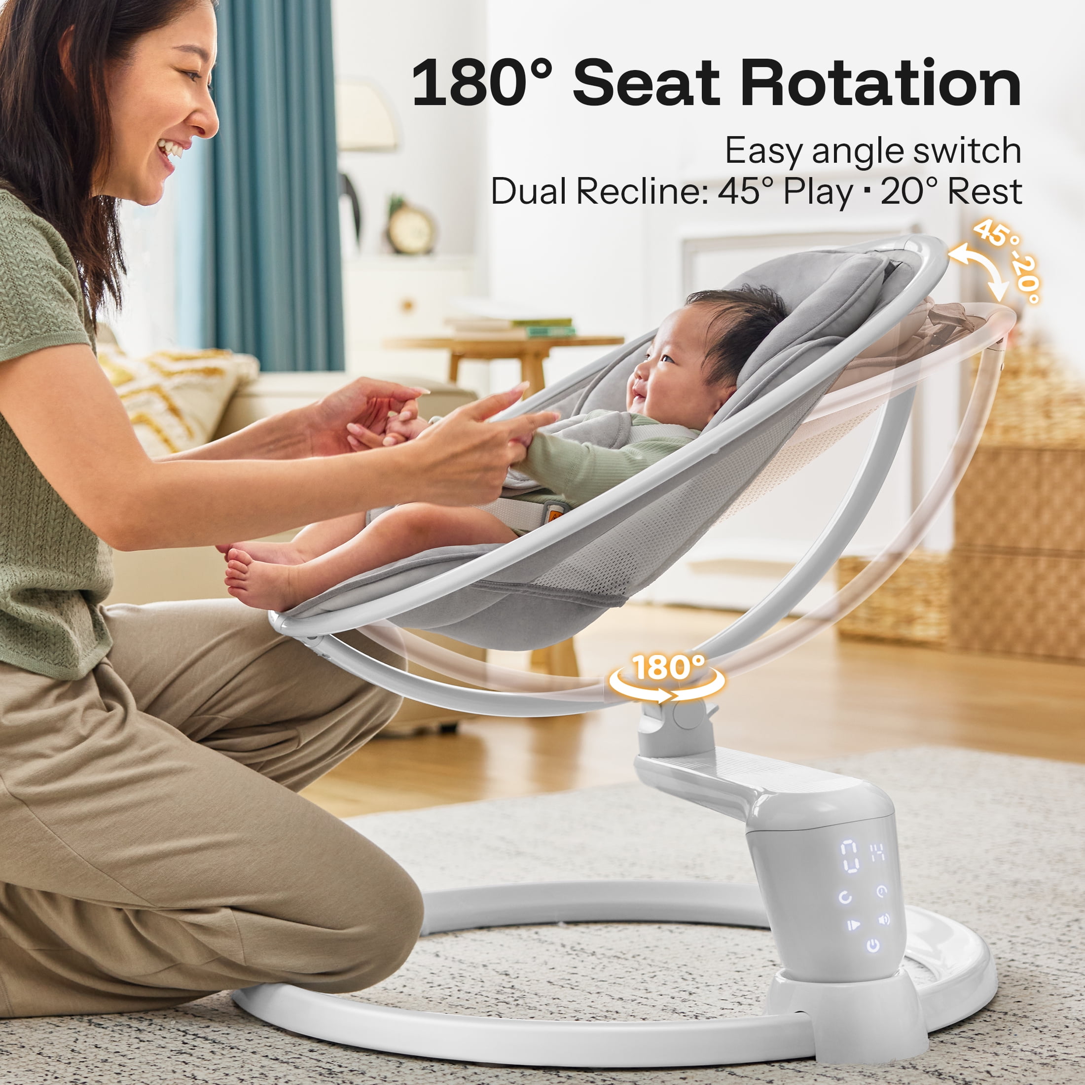 HARPPA Baby Swing for Newborns with Remote Control, 5 Sway Speed,  Gray
