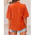 thumbnail image 2 of PRETTYGARDEN Women's Summer Tops Dressy Casual Short Lantern Sleeve V Neck Buttons Hollow Out Lace Embroidered Blouses Shirts, 2 of 9