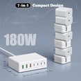 thumbnail image 5 of Cargador rápido USB-C GaN 180W de 7 puertos sccvee blanco, 5 of 5