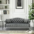 thumbnail image 1 of 3 Seater Sofa,Velvet Accent Sofa with 2 Pillows,Button Tufted Couch with Nailhead Trim and Metal Legs,Upholstered Sofa with Curved Back and Rolled Arm for Living Room Bedroom Office,Gray, 1 of 6