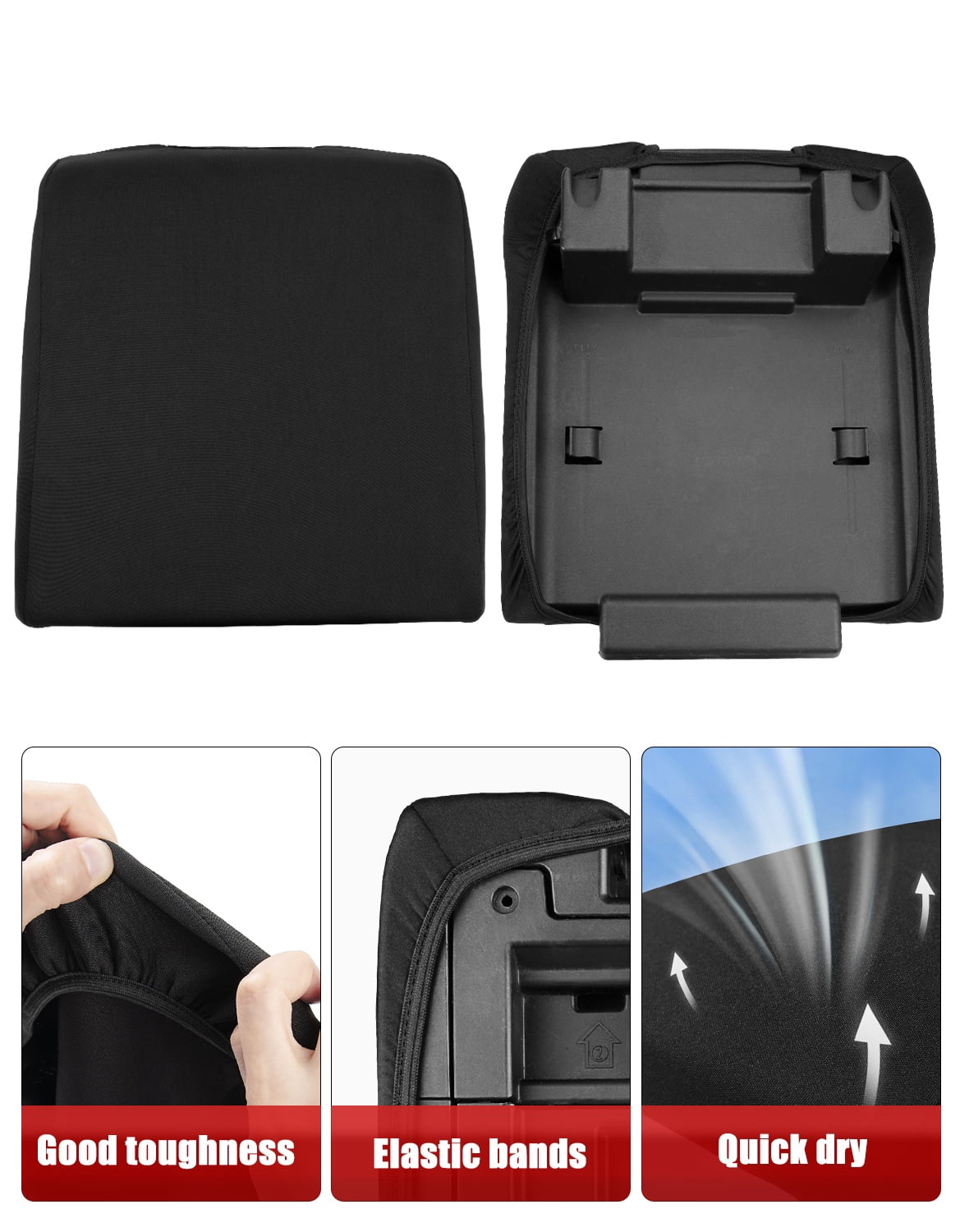 KBH Center Console Cover for Ford F150 2015-2020, 2017-2022 F250 F350 F450, 2018-2024 Expedition Interior Accessories, Middle Console Lid Armrest Cover Protector, Washable Fabric Black