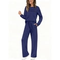 thumbnail image 3 of Women's 2 Piece Outfit Set, Long Sleeve Crewneck Top with Elastic Waist Wide Leg Pants, 2025 Fall New Casual Loungewear Set, Comfortable Relaxed Fit Matching Separates for Home and Travel Blue XXL, 3 of 8