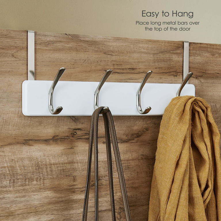 Melannco 18X6 Inch Over The Door MDF Coat Rack With 4 Silver Metal Hooks White Walmart