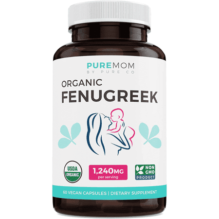 Pure Co Organic Fenugreek Capsules, Herbal Lactation Supplement for Women, 60 Capsules