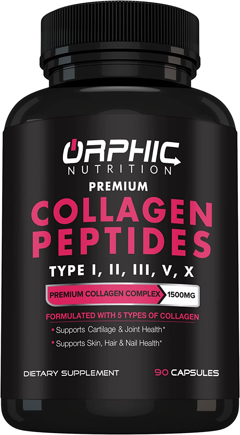 Orphic Nutrition Collagen Peptides Capsules 1500mg - Types I, II, III, V, X 90 Count