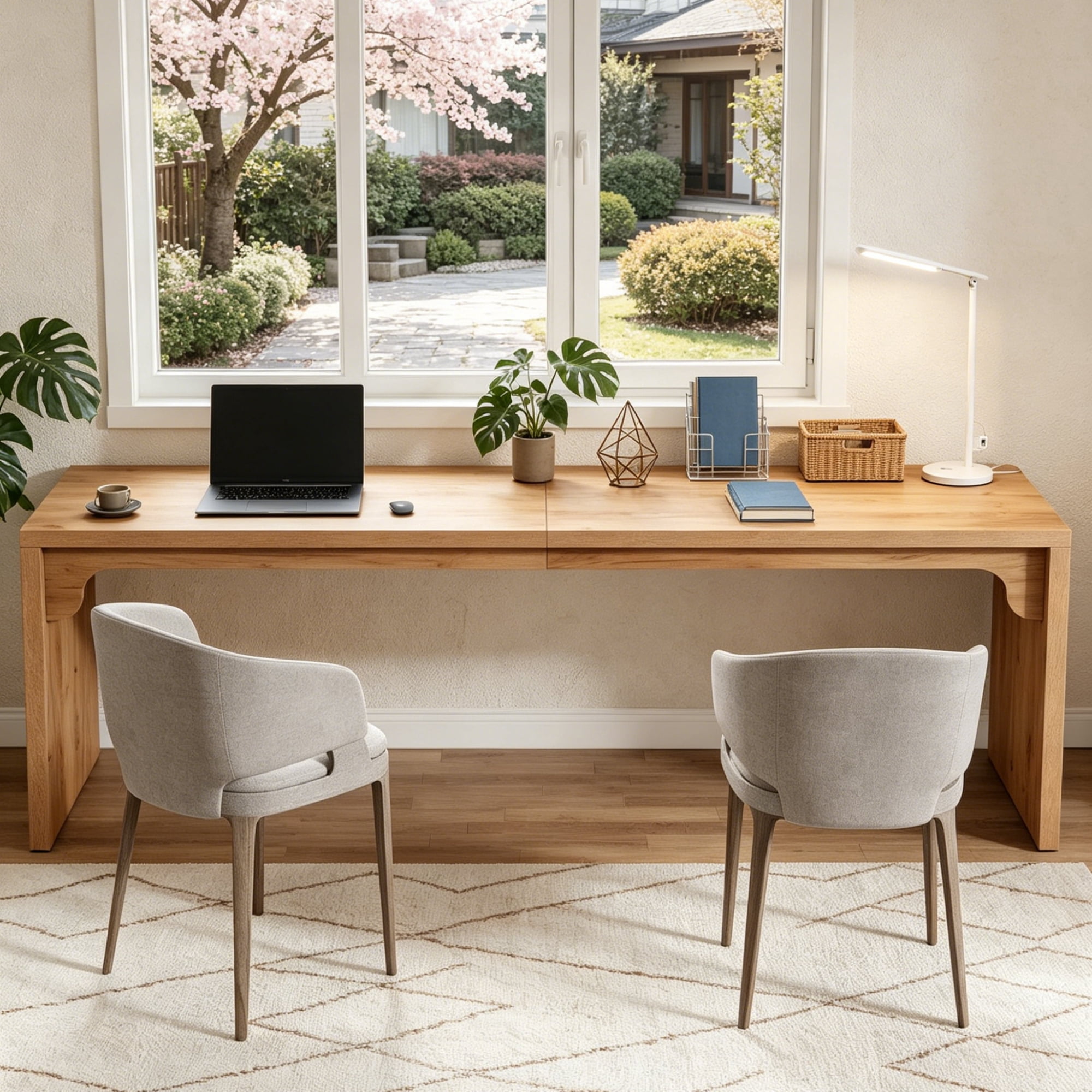 Fnova 78.74" Modern Computer Desk, Long Two-Person Writing Desk, Office Desk for Living Room, Bedroom, Study