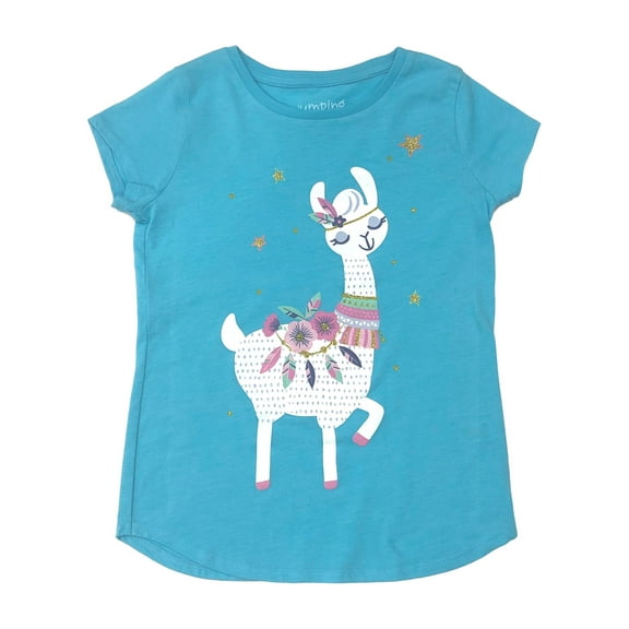 Jumping Beans Girls Short Sleeve Blue Sparkle Llama Alpaca T-Shirt Tee 4
