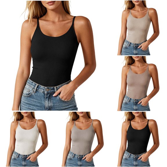 DYTTDG Women's Scoop Neck Adjustable Spaghetti Strap Camisole, Ribbed Knit Solid Slim Fit Sleeveless Basic Casual Tank Top