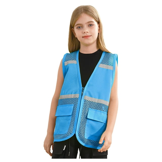 Haitryli Kid's High Visibility Safety Vest Reflective Volunteer Uniform Construction Worker Traffic Vest Sky Blue 150
