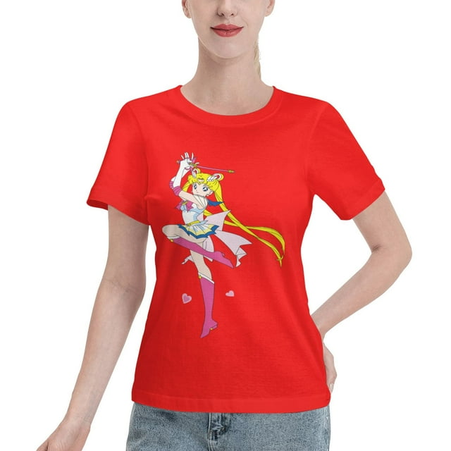 T-Shirt Basique à Manches Courtes pour Femmes Sailor Moon Lièvre Lunaire