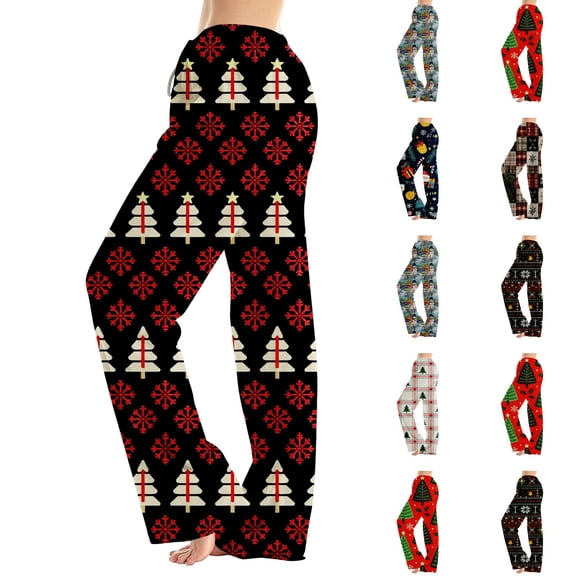 Lumtrix Womens Christmas Pajama Pants Casual Pants Sleep Bottom Trendy Nordic Printed Lounge Pants Wine XL