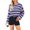 Blue, variant on Women's Retro Casual Loose Fashion Winter Short Knitted Striped O-Neck Sweater, Chic and Comfortable, Perfect for Layering and Seasonal Activities,Blue,L