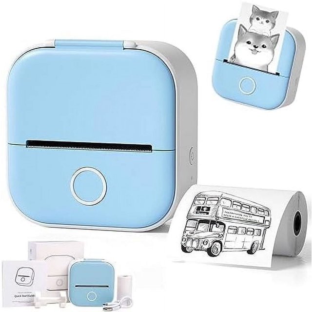 EIGTHTAIL Print Pod Print Pods Mini Printer Pocket Mini Printer Mini Pocket Sticker Printer Inkless Sticker Printer for DIY Scrapbook Fast Printing Portable Mini Thermal Printer (Blue