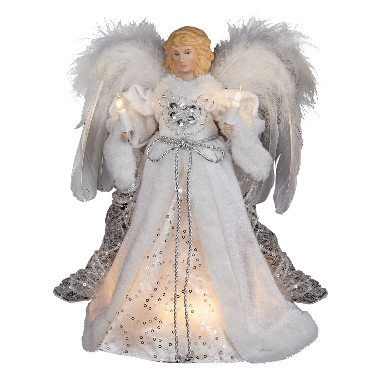 12-Inch Kurt Adler 10-Light White and Silver Angel Treetop