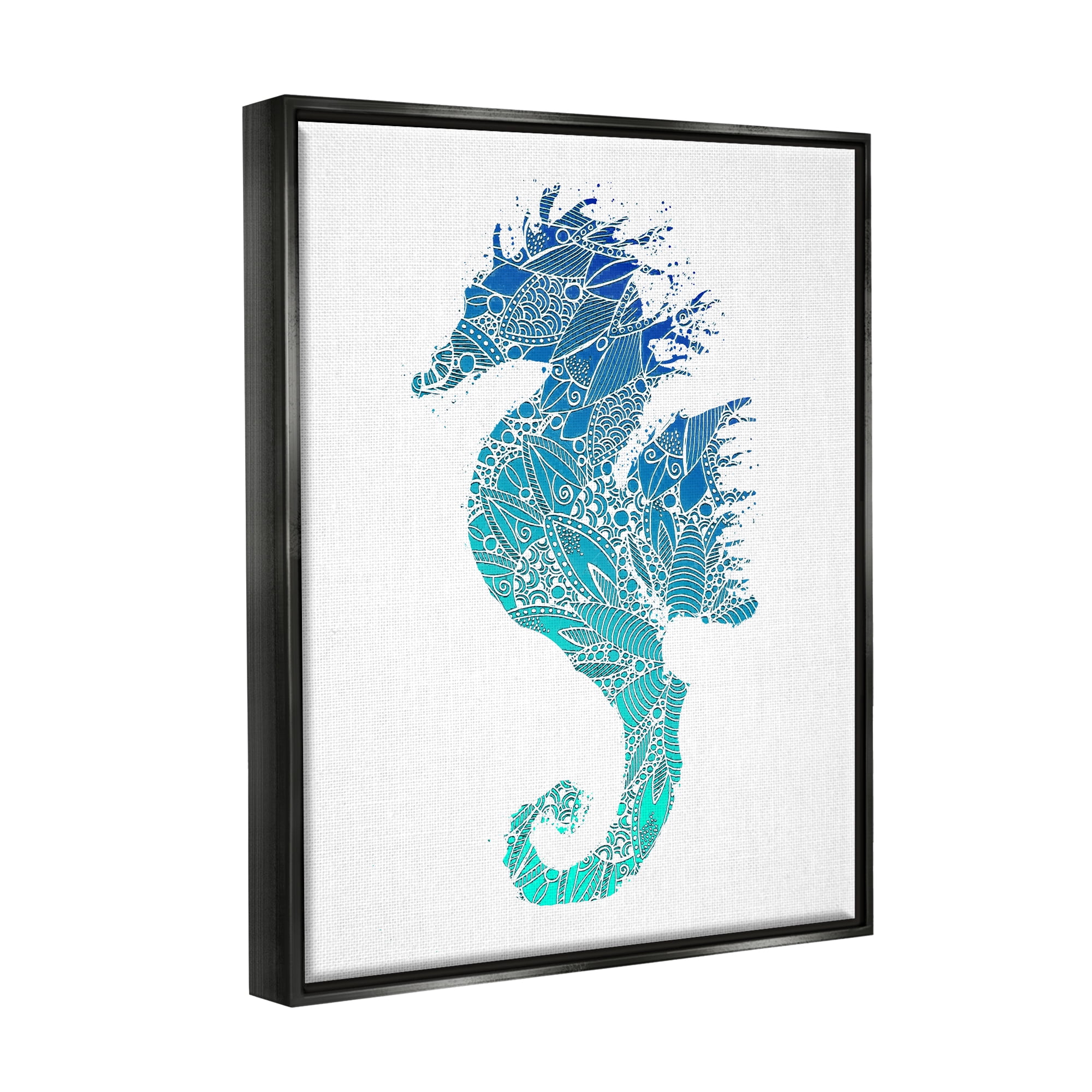 Stupell Industries Fractal Patterned Seahorse Animals & Insects Painting Black Floater Framed Art Print Wall Art, 25 x 31