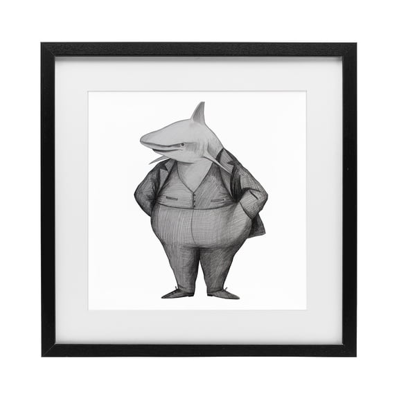 Stupell Industries Contemporary Shark In Suit Drawing Black Framed Print Under Glass, 13 x 13, by Violeta Vollmer