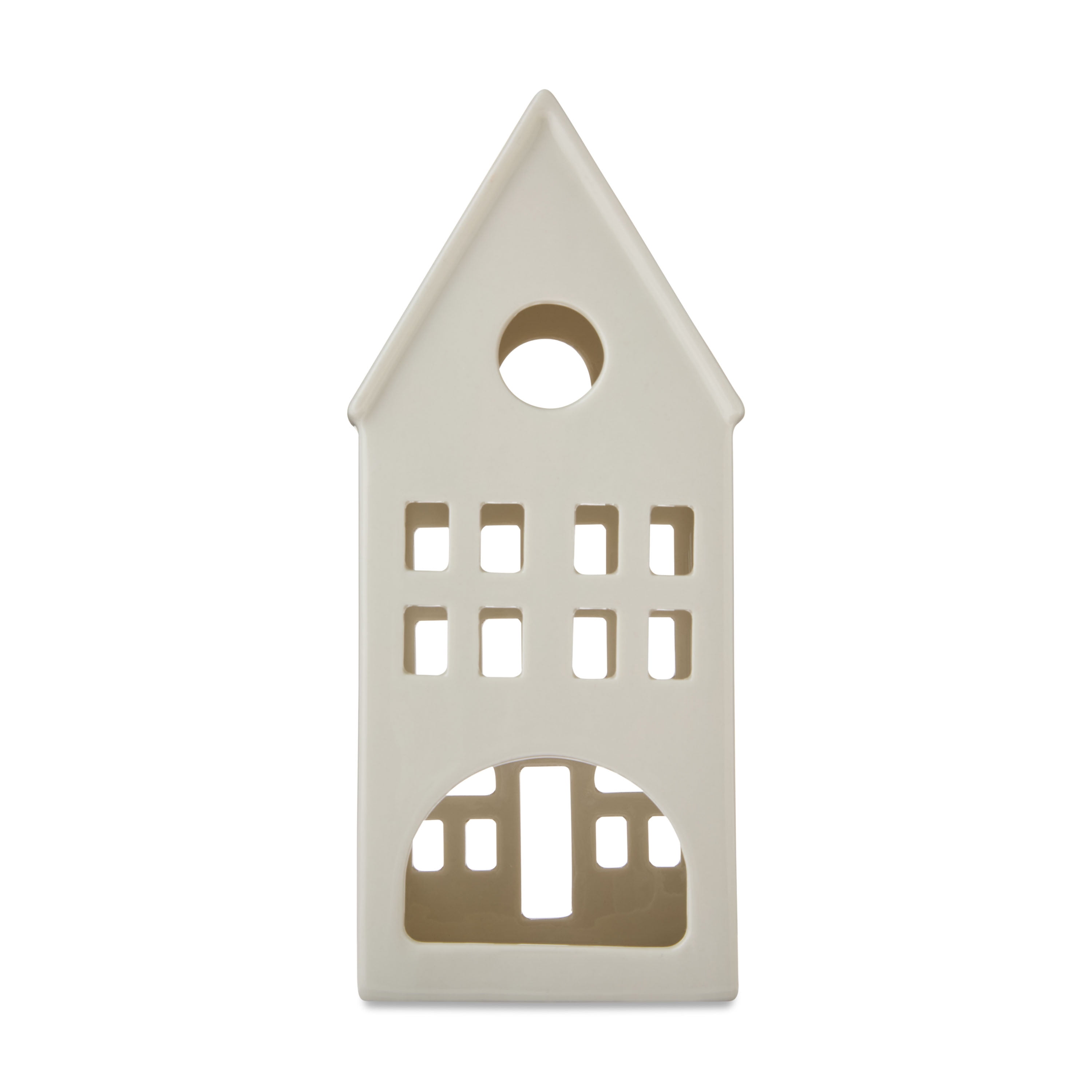Ceramic Tall Decorative House Christmas Tabletop Decoration, White, 8", by My Texas House
