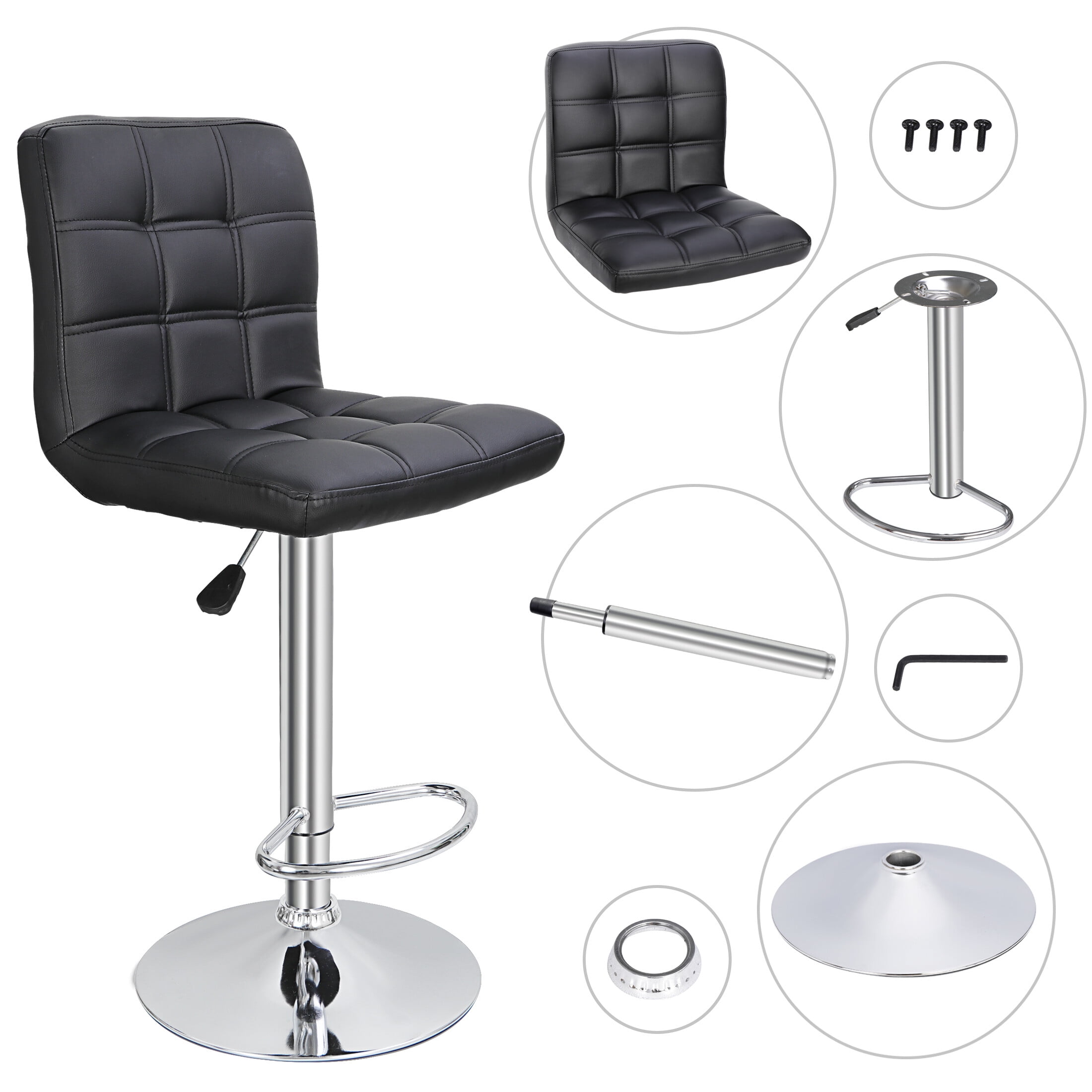 ZENY Set of 4 Bar Stool Soft Cushion Metal Frame 24-32" Swivel Chair, Black