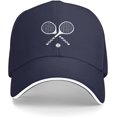 thumbnail image 1 of Tennis Racket Fashion Sandwich Dad Trucker Hat Adjustable Curved Visor Baseball Cap for Men Women, 1 of 6