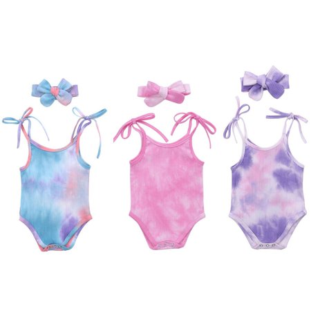

Newborn Infant Baby Girls Clothes Romper Summer Gradation Color Sling Jumpsuit + Headband 2-Piece Outfit 0-24m