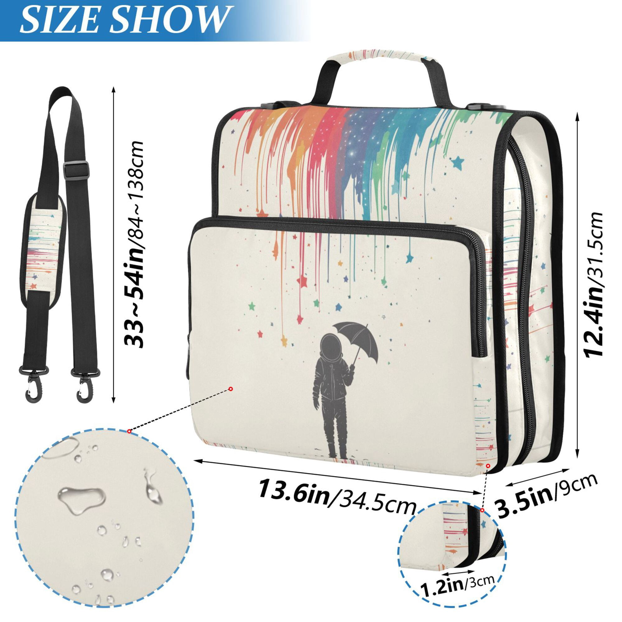 FORMRS Zipper Binder with Shoulder Strap 2-inch Ring 500 Sheet Capacity File Bag, Black Astronaut