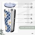 thumbnail image 4 of Blue Checkered Flowers Stainless Steel Insulated Tumbler 20 Oz Coffee Mug Travel Cup Water Bottle With Lid Straw, 4 of 6