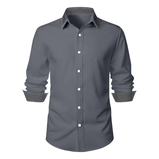 Blusa y camisa de manga larga con cuello vuelto para hombre, informal, con estampado de patchwork, cuello vuelto, botones, blusa de manga larga para hombre