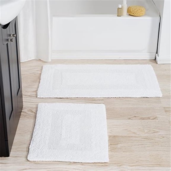Bedford Home 67A-01660 100 Percent Cotton 2 Piece Reversible Rug Set - White