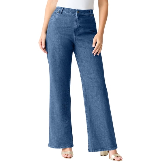 Roaman's Women's Plus Size Petite Plus Size 24/7 Stretch Wide Leg Jean