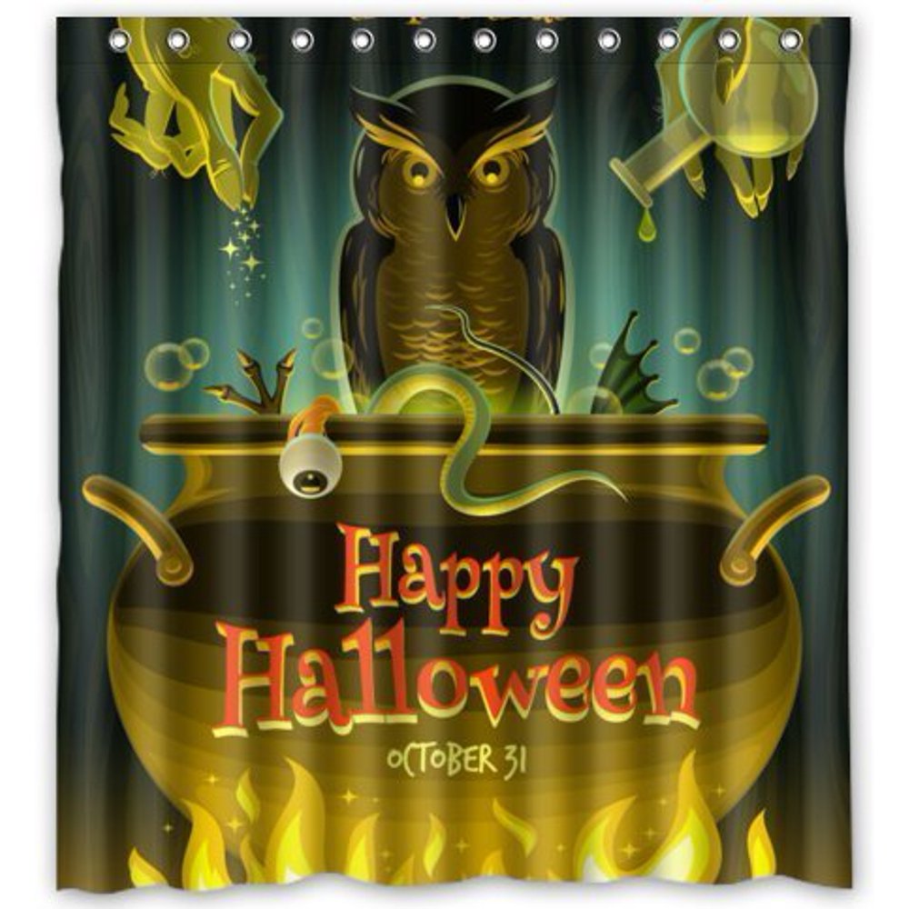 HelloDecor Happy Halloween Night Shower Curtain Polyester Fabric