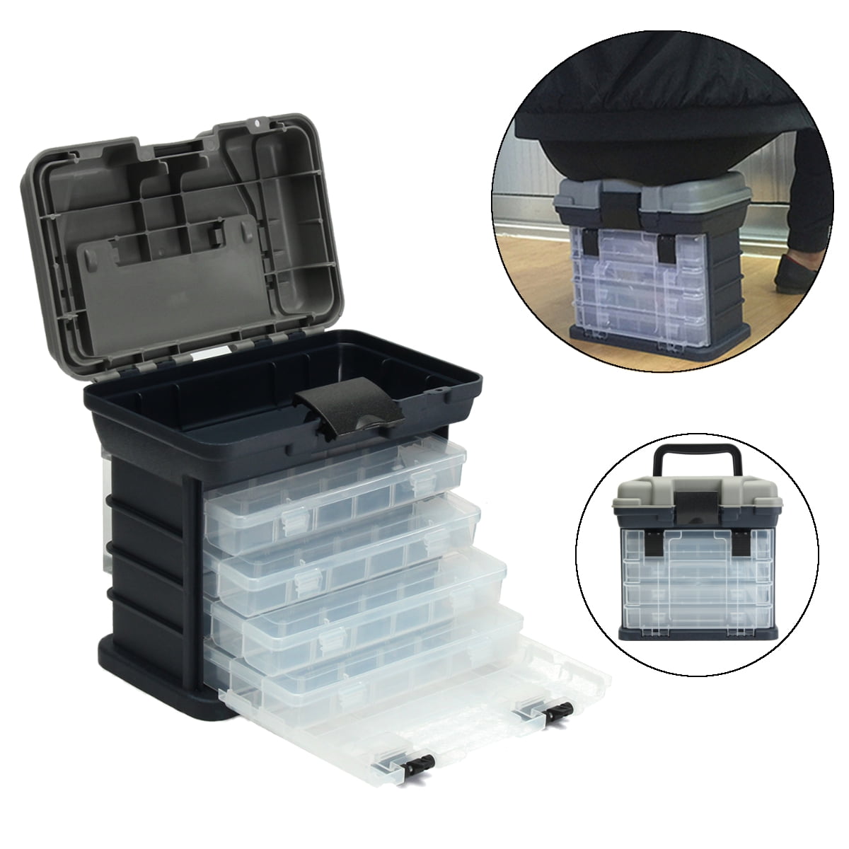 US 4 Trays Drawer Rack Tackle Box Case Fishing Fish Bait Hook Storage