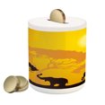 thumbnail image 1 of Safari Piggy Bank, Wildlife AnimalsSun Beams Trees Print Art, Ceramic Coin Bank Money Box for Cash Saving, 3.6" X 3.2", Earth Yellow Dark Brown, by Ambesonne, 1 of 4