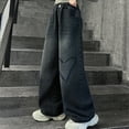 thumbnail image 4 of High Waisted Pants Jeans for Girls Heart Wide Leg Denim Jeans with Pocket Loose Elastic Waist Trousers Black,15 Years, 4 of 7