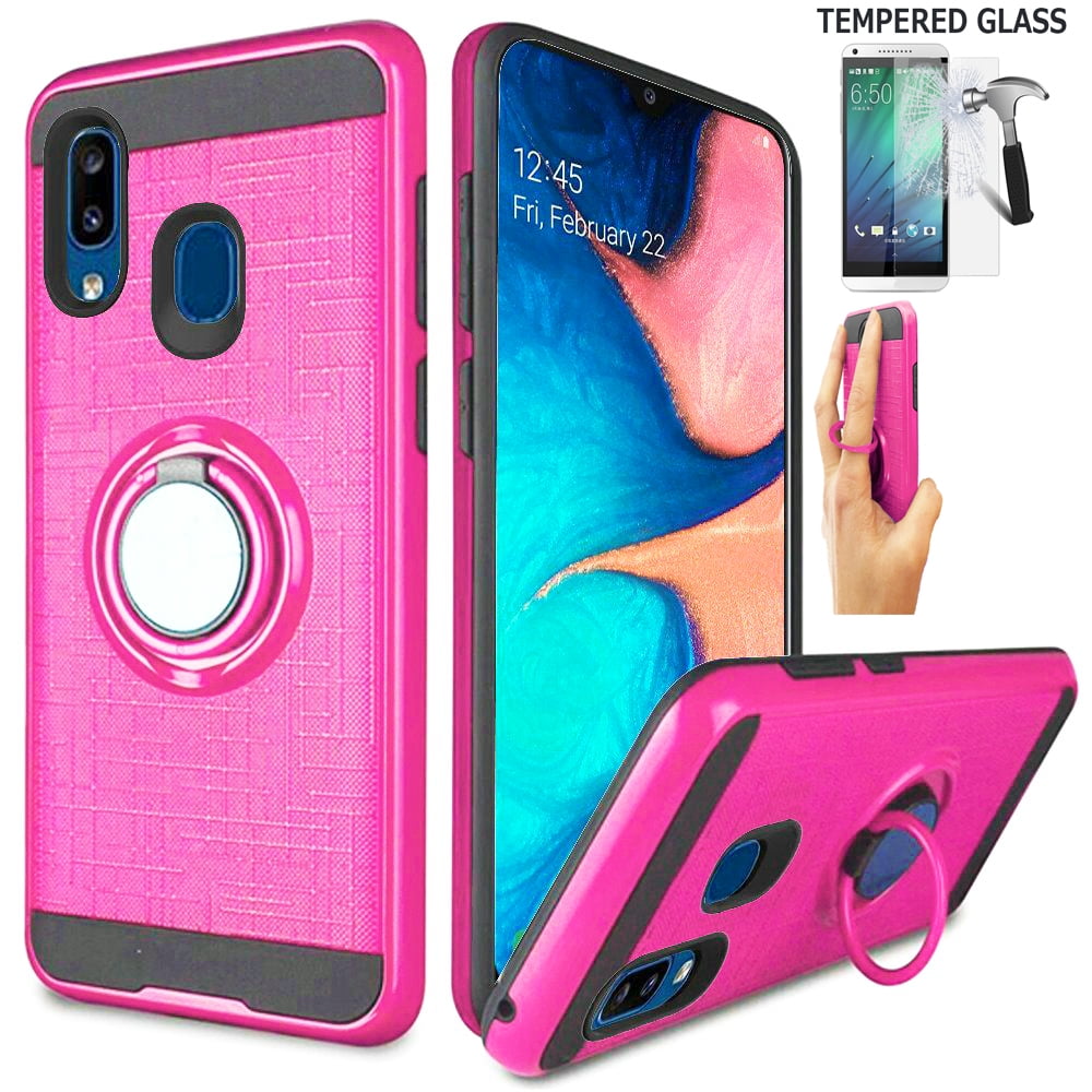 Phone Case for Samsung Galaxy A40 with Tempered Glass Screen Protector  Clear Cover and Magnetic Stand Ring Rubber Holder Slim Hard Cell  Accessories