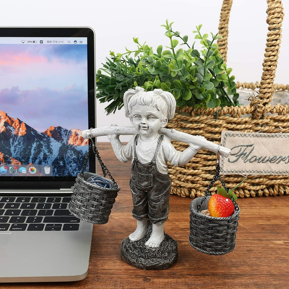 Girl Desk Statue Decoration, Felicity Flowers Two Tone Stone Desk