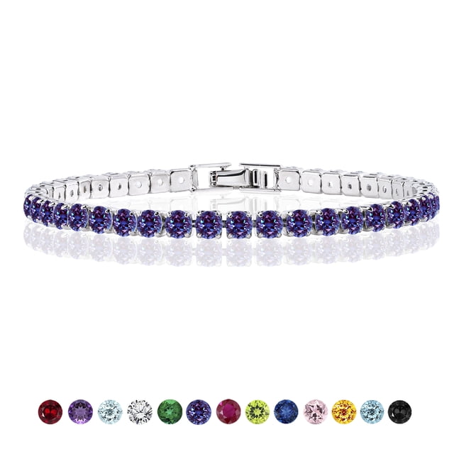 JeenMata 11 TCW Round Cut June - Alejandrita - Pulsera de tenis con piedra natal para mujer en diseño de eternidad - Chapado en oro blanco, Mujer, Adulto