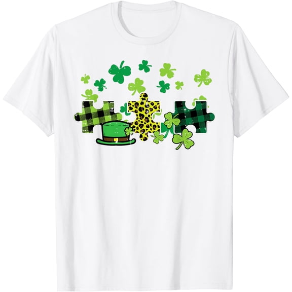 St Patricks Day Autism Puzzle Saint Pattys Men Women T-Shirt