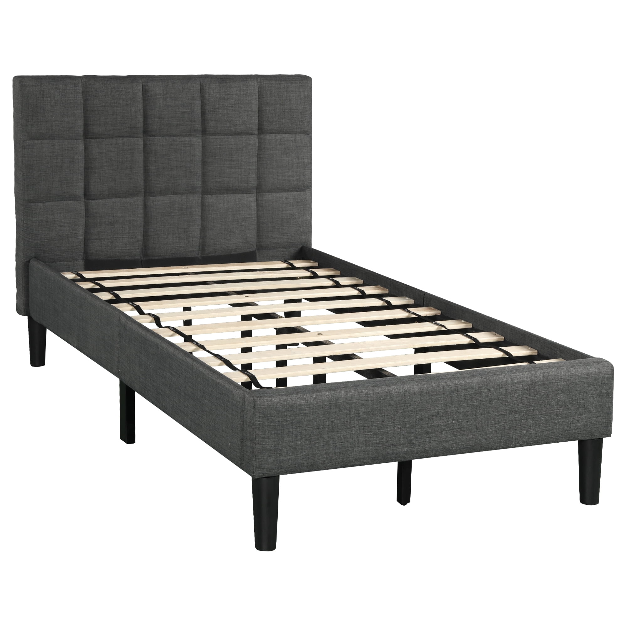 Lowestbest Diamond Stitched Platform Beds, Twin Size Bed Frame with Headboard-Twin, Gray Lowestbest Diamond Stitched Platform Beds, Twin Size Bed Frame with Headboard-Twin, Gray