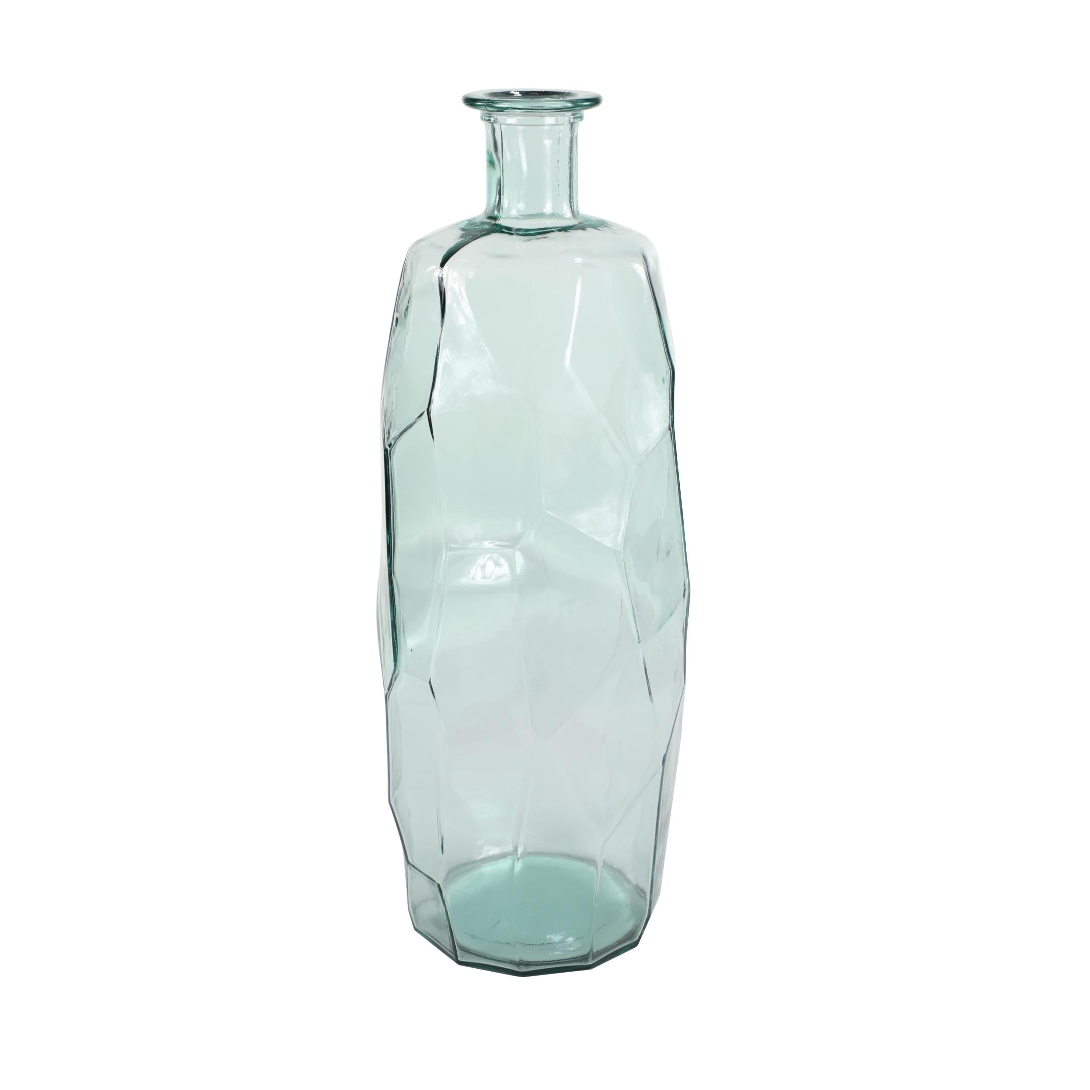 DecMode 29" Handmade Tall Spanish Bottle Neck Faceted Teal Recycled Glass Vase