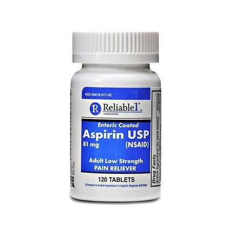 120 Enteric Coated Tablets - Reliable 1 Aspirin USP 81 mg (NSAID) 120 Enteric Coated Tablets (1 Bottle)