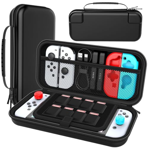 Carry Case Compatible with Nintendo Switch & Nintendo Switch OLED Model 2021,Portable Travel Carry Case for Accessories and Console,Black