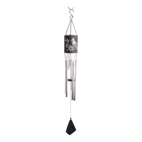 FC Design 39" Long Solar Cardinal Silhouette Cylinder Wind Chime Statue Sculpture Ornament Decoration Home/Room/Garden Decor and Unique Gift Ideas for Housewarming, Holidays and Birthdays