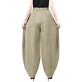thumbnail image 3 of WULMLEO Flowy Pants for Women Linen Wide Leg Trousers with Elastic Waist Casual Pants with Pockets for Beach or Travel Khaki XL, 3 of 3