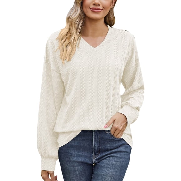 My Items Shirts for Women Women's Long Sleeve Shirts Women's 2026 Autumn Winter Fashion Casual Shirt Long Sleeve V Neck Long Sleeve Casual Tops M