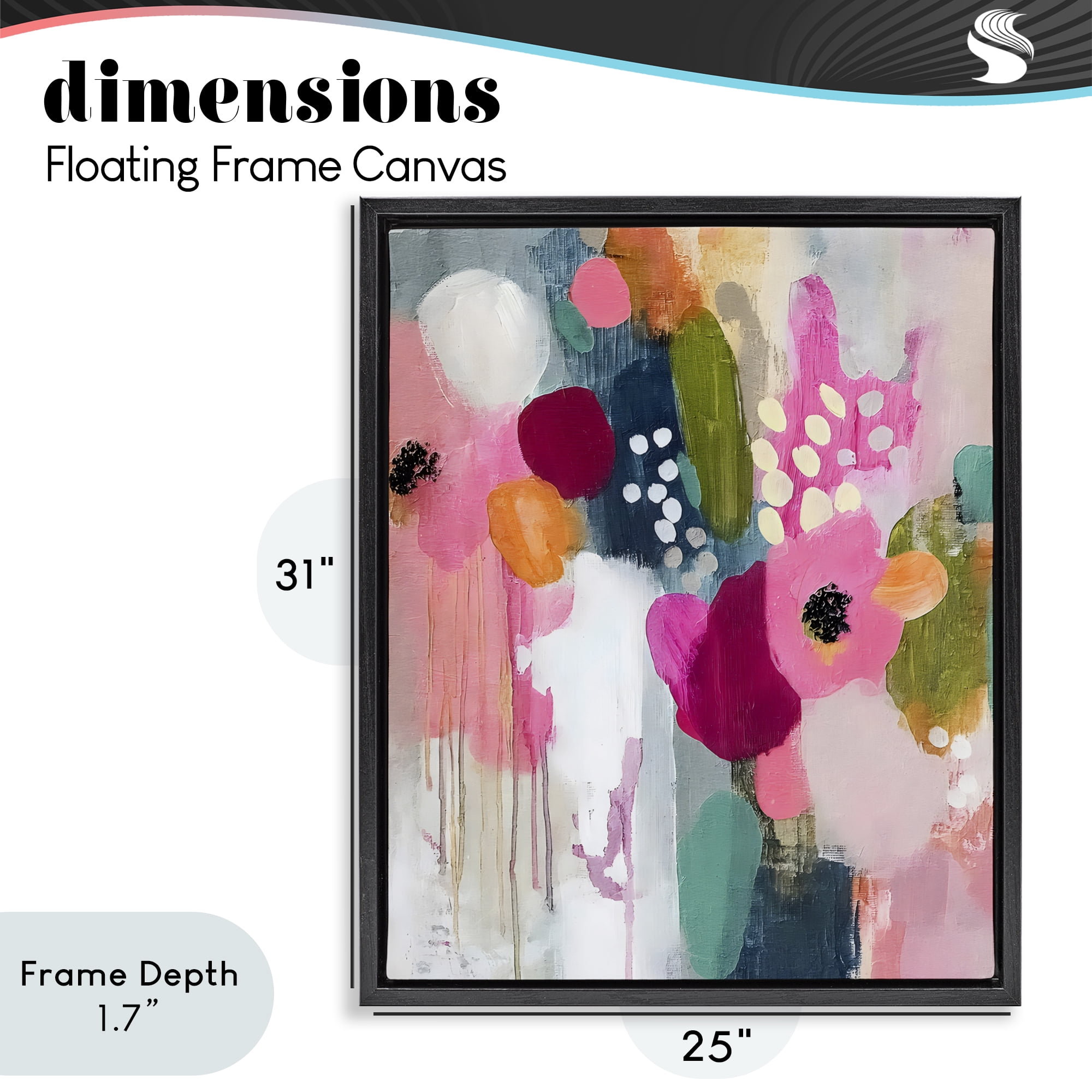 Stupell Industries Paint Drip Blooms Cascade Black Framed Floater Canvas Wall Art, design by Riley B