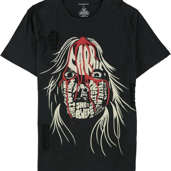 Elevenparis Mens Carrie Face Horror Graphic T-Shirt, Black, Large
