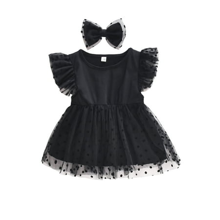 

Bagilaanoe Toddler Baby Girl Summer Dress Dot Print Fly Sleeve A-line Princess Dresses + Headband 9M 12M 24M 3T 4T 5T Kid Tulle Skirt