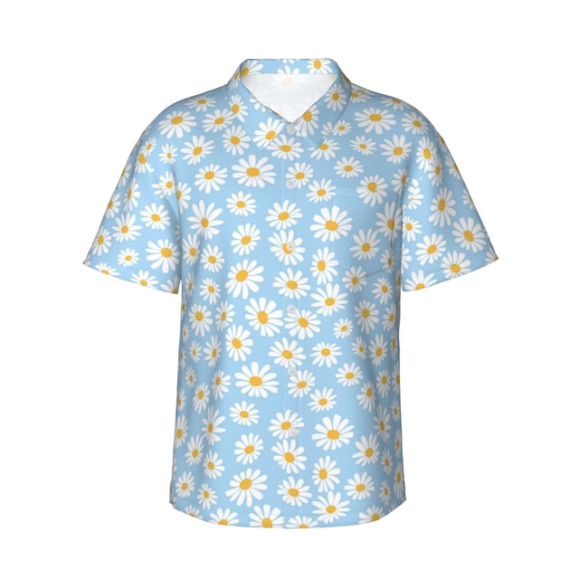 Balery Floral Daisy Camisas hawaianas de manga corta para hombre, camisas playeras de corte holgado, camisas de vacaciones con botones,X-Large