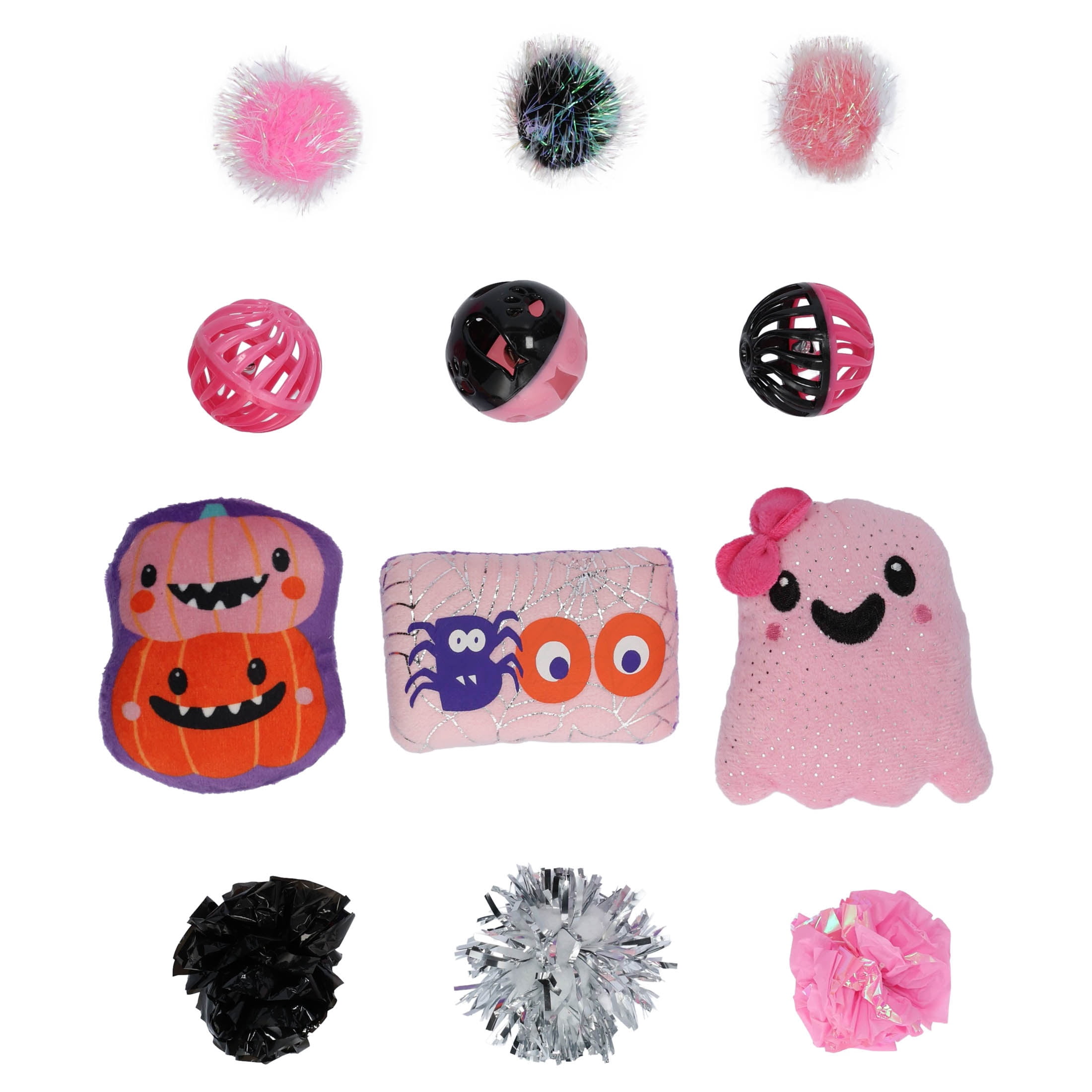 Vibrant Life Halloween Assorted Ghost Cat Toys, 12 Pieces